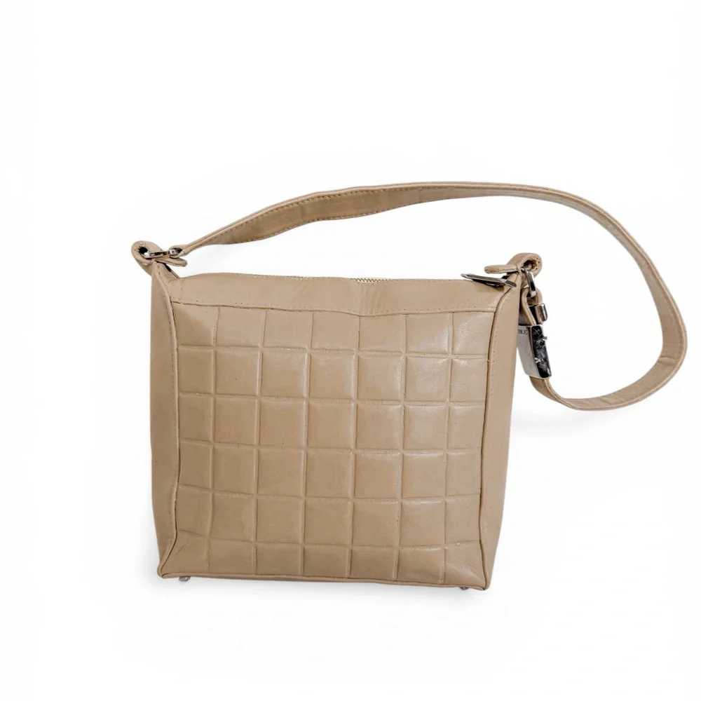 CHANEL Beige CC Logo Chocolate Bar Quilted Lamb Skin Shoulder Bag